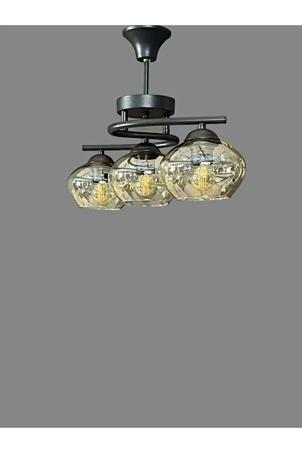 LODOS3 LÜ  KAHVERENGİ  KASA BAL CAMLI  SALON MUTFAK ODA 3 LÜ AVİZE